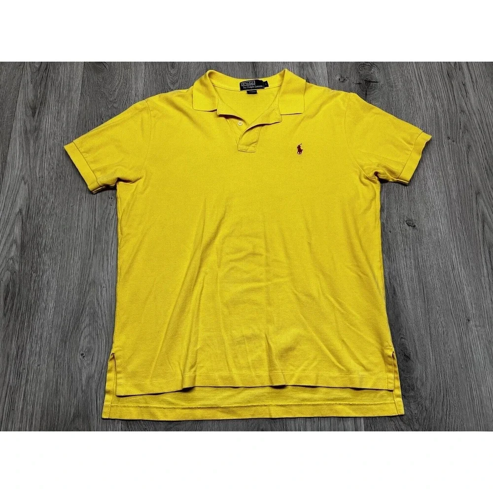 Vintage Ralph Lauren Polo Shirt Preppy Collared Pique‎ Knit Pastel Yellow Size L